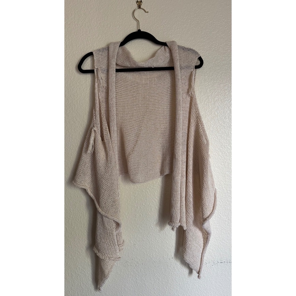 SKIF Open Knit Draped Vest Cream Beige Lagenlook Artisan Wearable Art